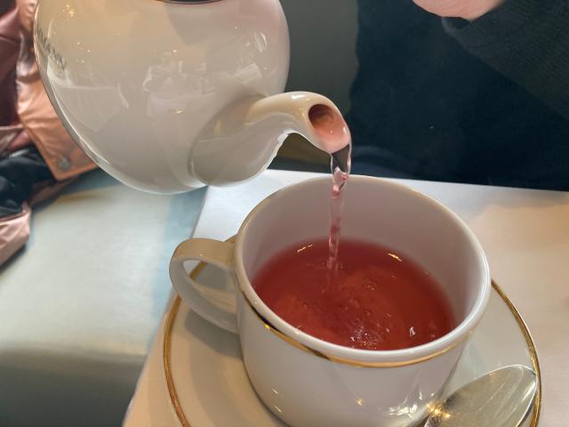 Pouring tea at BG restaurant at Bergdorf Goodman.