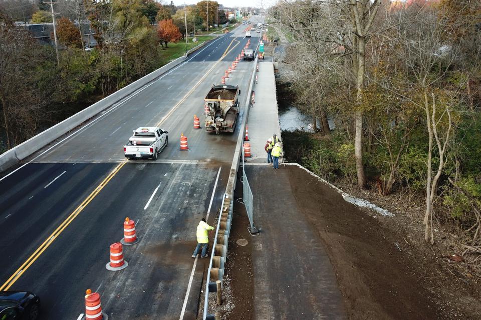 A wider, handicap accessible sidewalk alongside the Refugee Road bridge over the Big Walnut Creek serves nearby residents and gives them better access to Nafzger Park.