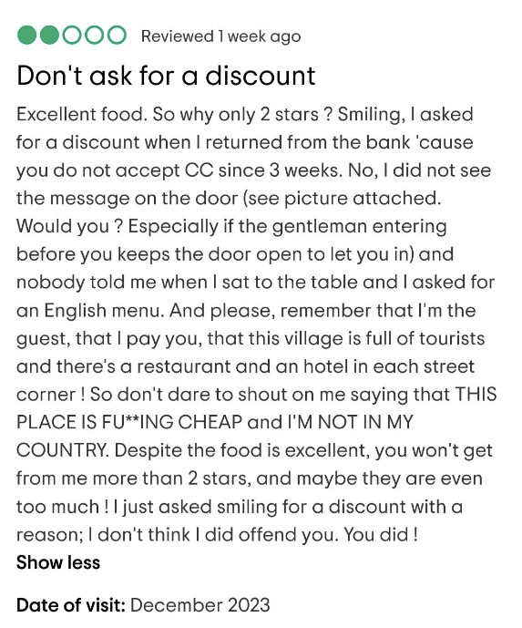 "Don't ask for a discount"