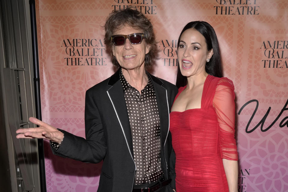 Mick Jagger and Melanie Hamrick attend the American Ballet Theatre June gala and premiere of "Like Water for Chocolate" at David Geffen Hall at Lincoln Center on Thursday, June 22, 2023, in New York. (Photo by Charles Sykes/Invision/AP)