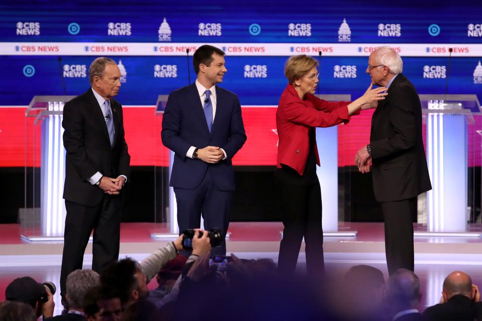 Mike Bloomberg, Pete Buttigieg, Elizabeth Warren and Bernie Sanders at the Democratic presidential debate in Charleston, South Carolina, on Feb. 25, 2020.