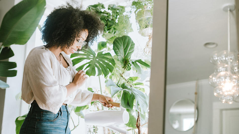 Woman watering plants