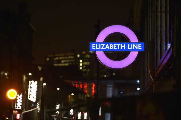 A new London Underground roundel for the Elizabeth Line is illuminated outside the new Crossrail station (Photo: Jim Dyson via Getty Images)