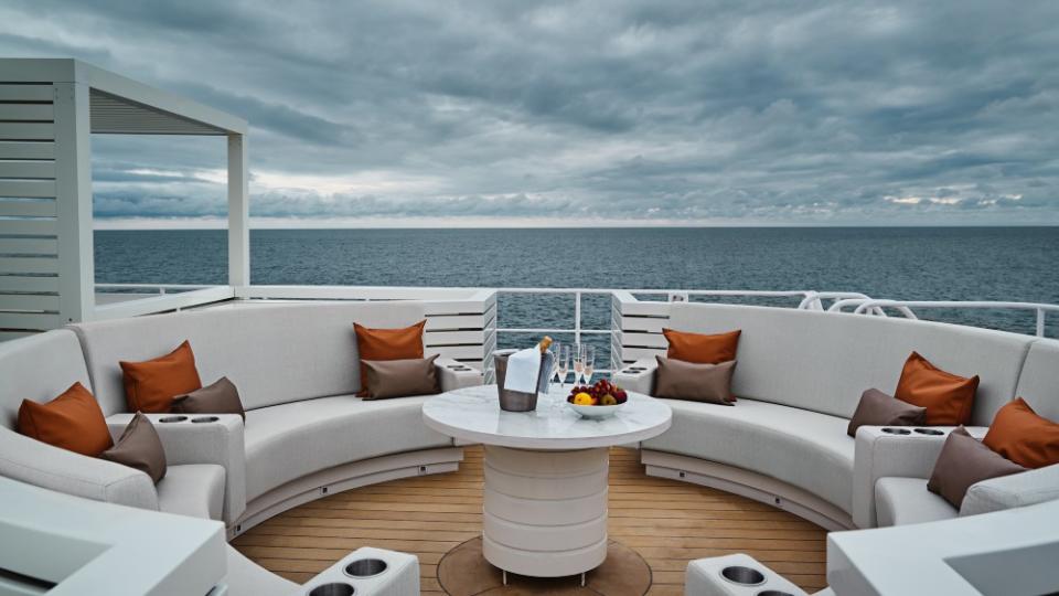 Hanse Explorer's new foredeck for charter guests. 