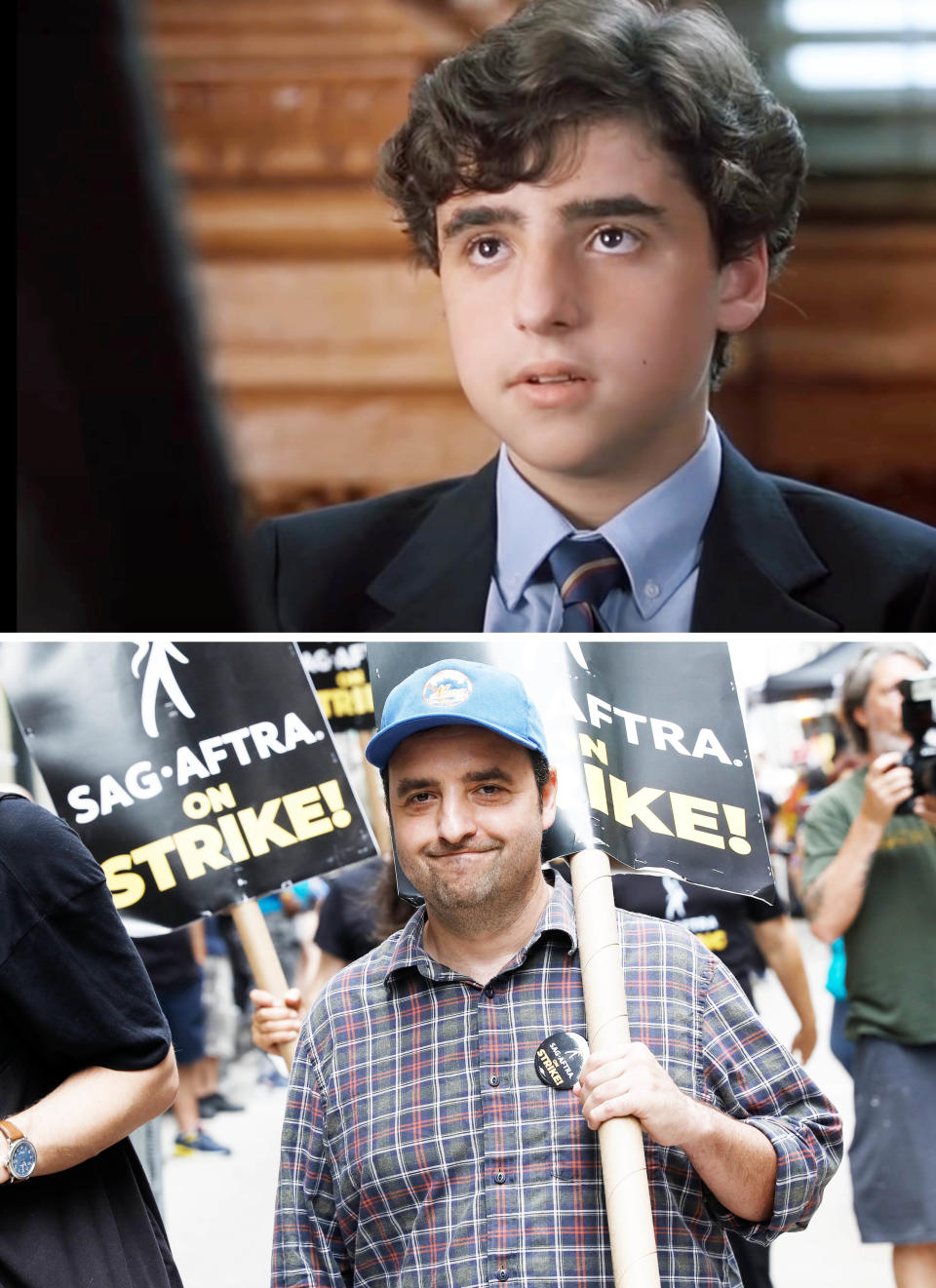 David in a scene from the movie and in a close-up at a media event