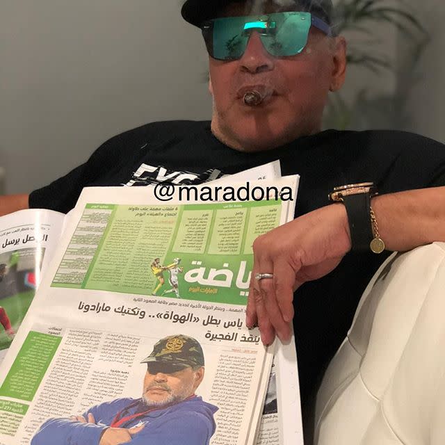 <p>A sus 57 años Maradona anda viviendo la buena vida, como él mismo afirma desde que se mudó a Emiratos Árabes, donde ha estado dirigiendo equipos de segunda y tercera división, como el Al Fujairah. Además disfruta de las maravillas que ofrecen las ciudades de Fuyaira y la Palma. Foto: Maradona/Instagram </p>