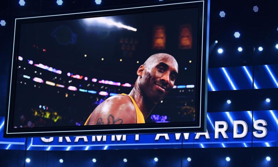 A photo of late NBA legend Kobe Bryant is seen during the 62nd Annual Grammy Awards in Los Angeles.
