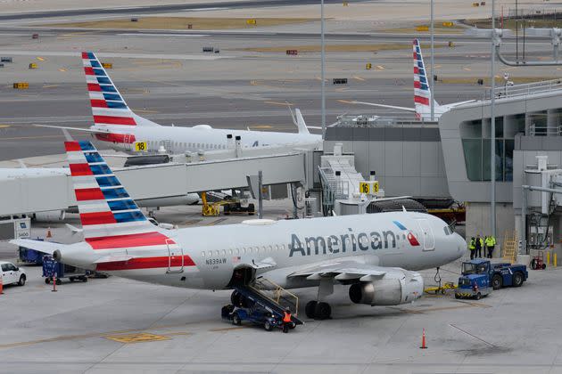 American Airlines planes sit on the tarmac at LaGuardia Airport on Jan. 11, 2023, in New York.