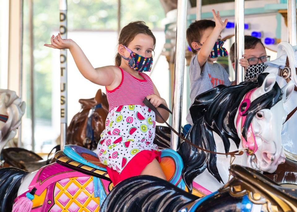 Guests are supposed keep their masks on even while riding the rides at Hersheypark, July 9, 2020.