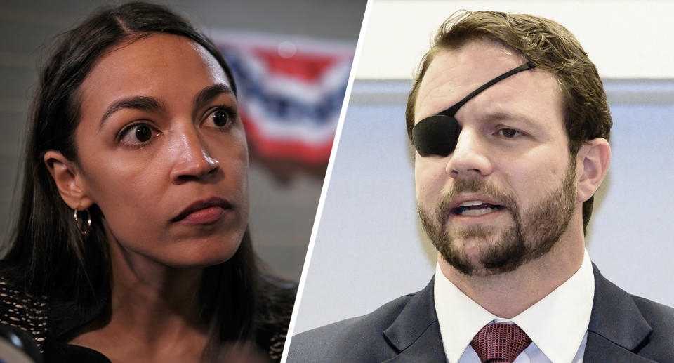 Reps. Alexandria Ocasio-Cortez. D-N.Y., and Dan Crenshaw, R-Texas.(Photos: Spencer Platt/Getty Images, Michael Brochstein/SOPA Images/LightRocket via Getty Images)