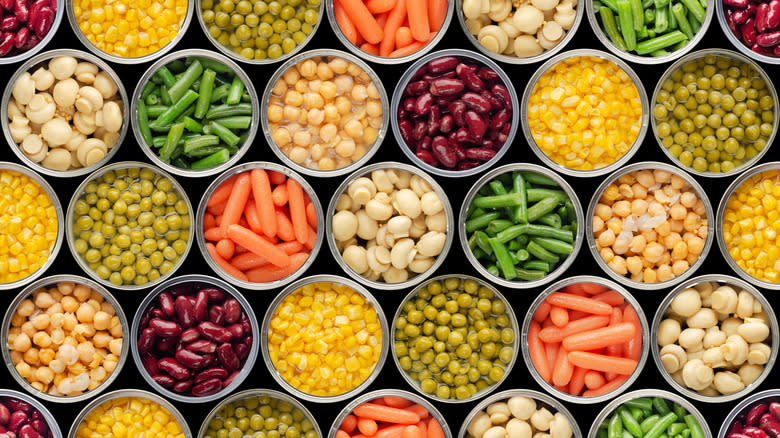 bird's eye view of opened canned vegetables