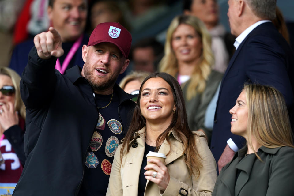 J.J. and Kealia Watt watch a Burnley match at Turf Moor. (Martin Rickett/PA Images via Getty Images)