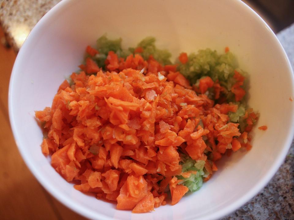 chopped vegetables in a small bowl