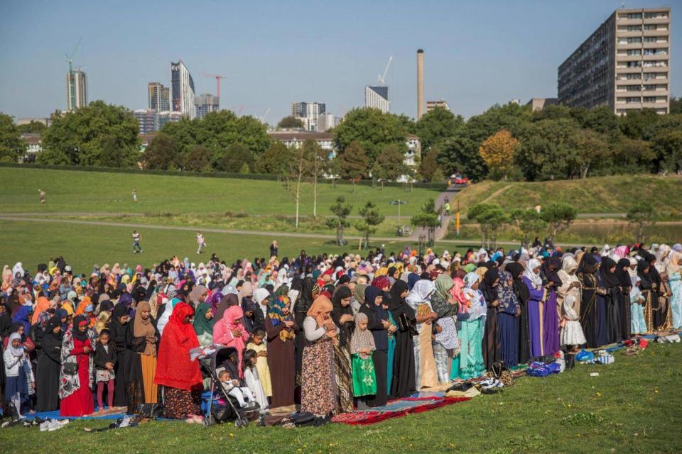 Muslims gather in Burgess Park, London, to celebrate the first day of Eid al-Adha (Getty Images)