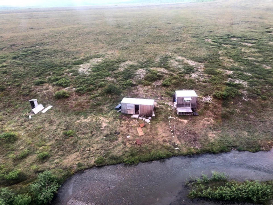 An aerial photo shows a remote mining camp near Nome, Alaska, where a U.S. Coast Guard helicopter crew rescued a survivor of a bear attack July 16, 2021. / Credit: U.S. Coast Guard