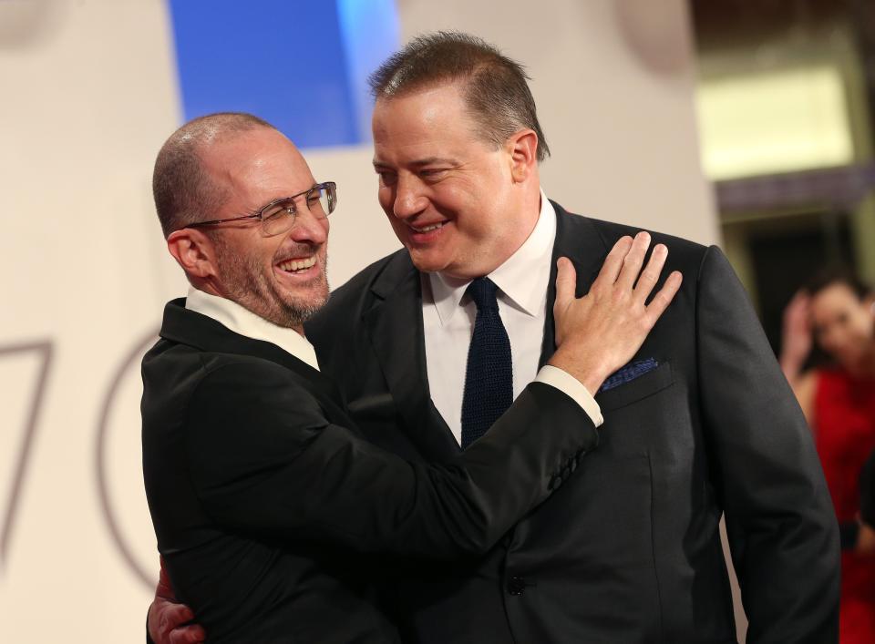 Director Darren Aronofsky and Brendan Fraser attend “The Whale” red carpet at the 79th Venice International Film Festival - Credit: Photo by Elisabetta A. Villa/Getty Images