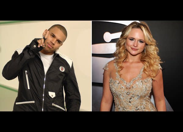 Miranda Lambert was not happy to see Chris Brown performing at the Grammy Awards.     "And Chris Brown Twice? I don't get it. He beat on a girl...Not cool that we act like that didn't happen," she tweeted referencing Brown's brutal 2009 assault on Rihanna.     Brown responded indirectly by tweeting, "Hate all you want because I got a grammy now! That's the ultimate f*** off."    Then at her concert, Lambert held up a handwritten poster that read, "Take notes Chris Brown" and said to the audience, "Listen, I just need to speak my mind.  Where I come from, beating up on a women is never OK. So that's why my daddy taught me early on in life how to use a shotgun."    Brown fired back in a series of tweets: "Using my name to get publicity? I love it! Perform your heart out!  Go buy @miranda_lambert!  So motivational and "PERFECT."  Goodnight to all the people who live life and who aren't stuck in the past!"