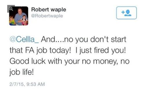 Cella was fired before her first day. Photo: Twitter.