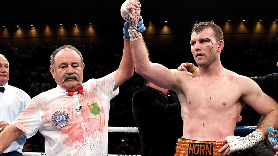 Jeff Horn, pictured here being awarded the win over Michael Zerafa.