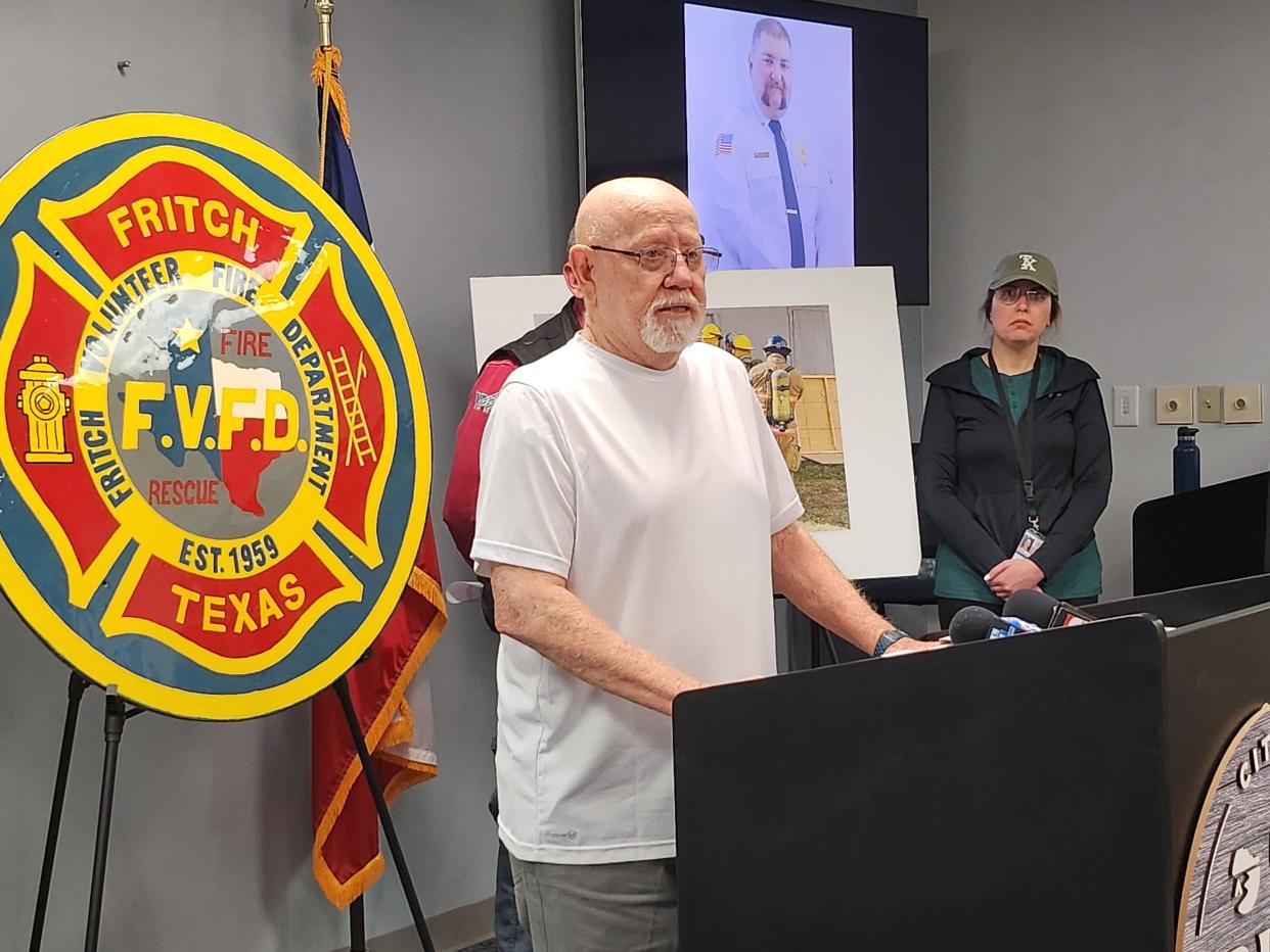 "He was like a son to me," said Fritch Mayor Thomas Ray during a news conference held Tuesday in Borger following the death of Fritch Volunteer Fire Chief Zeb Smith.
