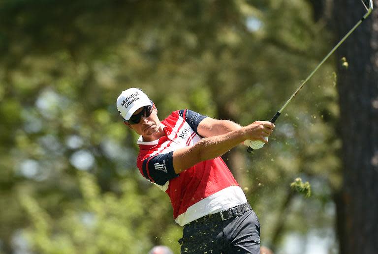 Henrik Stenson of Sweden tees off on the fourth hole during the third round of the 78th Masters Golf Tournament at Augusta National Golf Club on April 12, 2014 in Augusta, Georgia