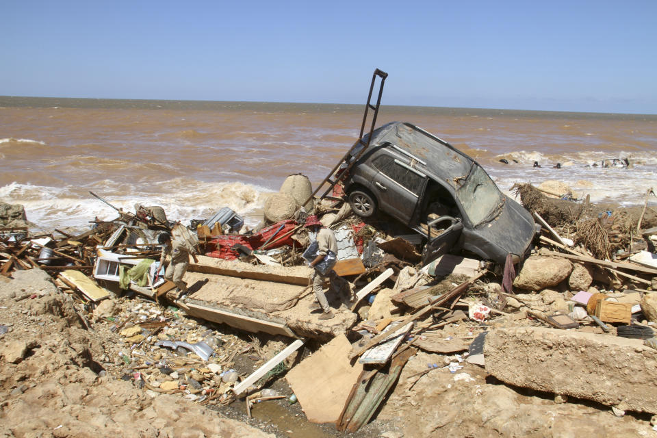 Damage from massive flooding is seen in Derna, Libya. Sept.13, 2023. (Yousef Murad/AP Photo)
