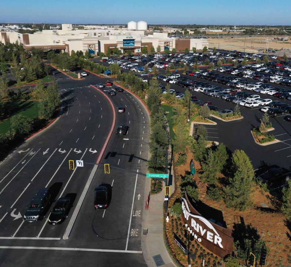 The parking lot is nearly full at the then-new Sky River Casino in Elk Grove on in August 2022.