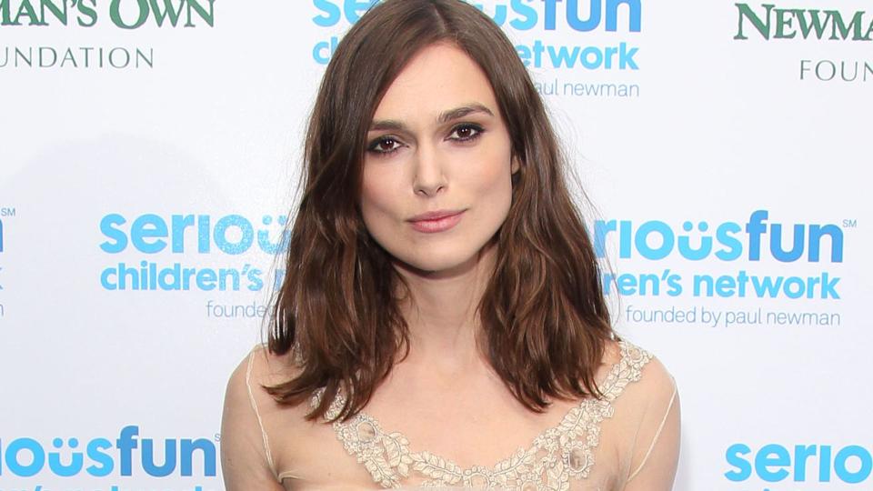 Keira Knightley in a white Chanel dress she wore to her wedding