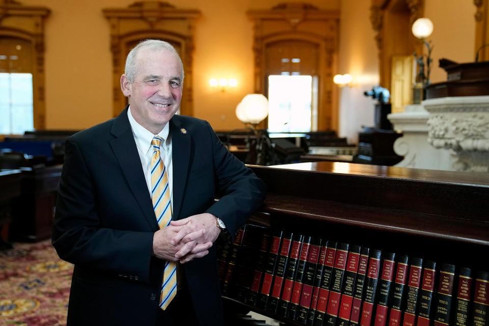 Senate President Matt Huffman poses for a photo inside the Senate at the Ohio Statehouse on April 5, 2022. 