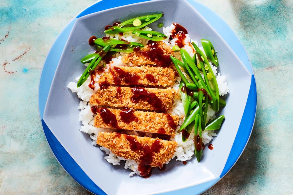 Slice cooked cutlets and serve over rice with a three-ingredient teriyaki sauce.