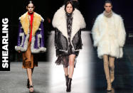 <p>Perhaps in an effort to prep us for another Ice Age-esque winter, designers layered on the shearling for Fall 2014. Not that we are complaining. These Nanook of the North-style coats are both functional and fashionable. <br><br>Ruling: Yay. A tad much? Perhaps. But these super coats will keep you warm when the temps plummet. <br><br>From left: Prada, Sacai, Helmut Lang </p>