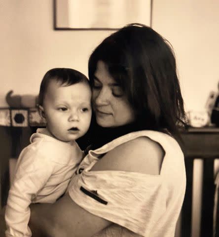 <p>Alex Guarnaschelli Instagram</p> Alex Guarnashcelli with her daughter Ava as an infant.