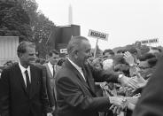 <p>President Lyndon B. Johnson with an old friend, evangelist Billy Graham, at the White House in Washington, D.C., on June 14, 1967. (Photo: Henry Burroughs/AP) </p>