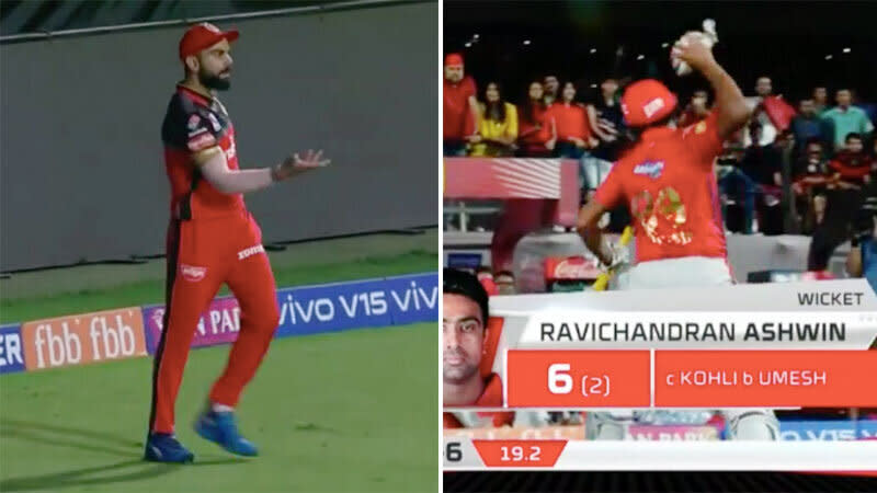 Virat Kohli mocked a furious Ravi Ashwin after playing a part in his dismissal. Pic: IPL