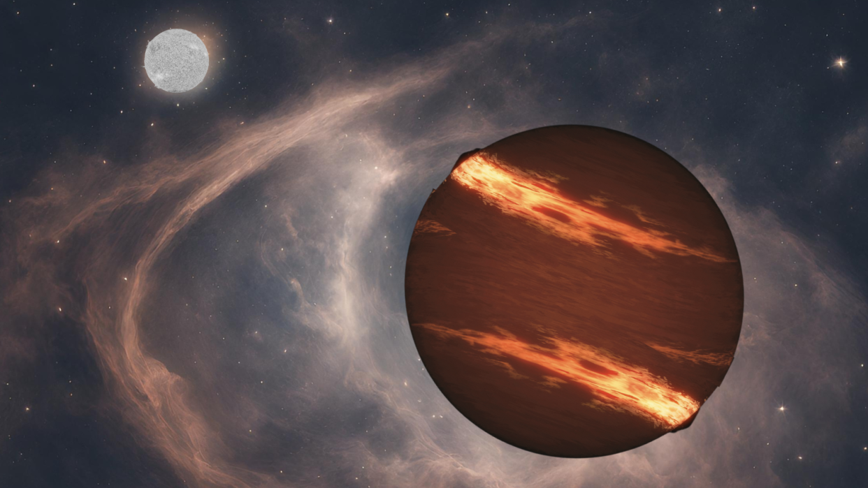  An illustration shows a Jupiter like world orbiting a dead whire dwarf star. 