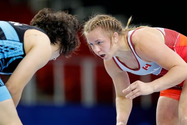 Canada's Erica Wiebe defeated American Diamond Guilford 7-4 to earn bronze in Poland.  (Wrestling Canada Lutte/Twitter - image credit)