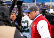 Jan 3, 2016; Orchard Park, NY, USA; Buffalo Bills head coach Rex Ryan after winning the game against the New York Jets at Ralph Wilson Stadium. Mandatory Credit: Kevin Hoffman-USA TODAY Sports