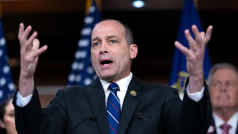 Rep. Bob Good, R-Va., chairman of the conservative House Freedom Caucus, speaks as members denounce the spending package being readied for a vote, at the Capitol in Washington, Friday, March 22, 2024.