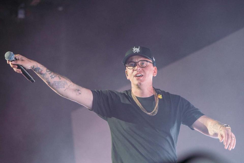 Logic performs at PNC Music Pavilion on Thursday night.