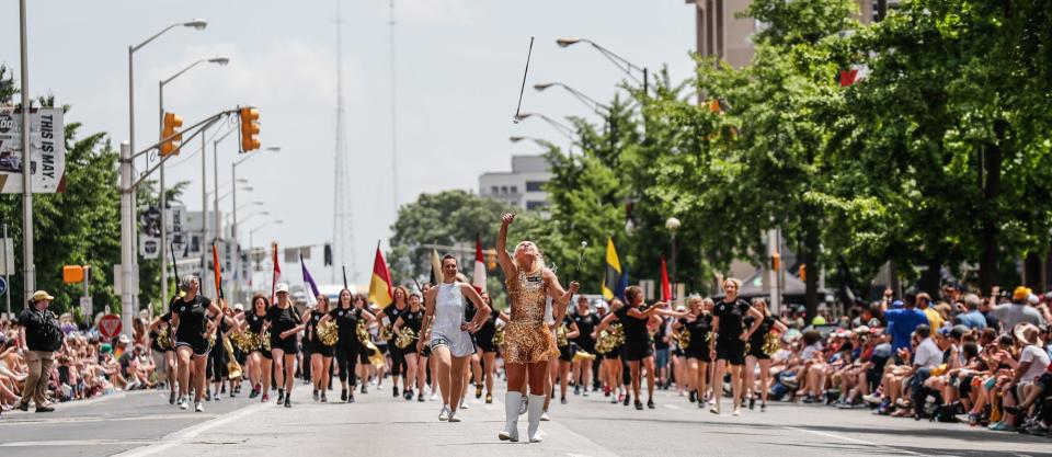 Purdue Universitie's "All-American" Alumni Marching Band marches in the annual IPL 500 Festival Parade in Indianapolis, on Saturday, May 25, 2019. 