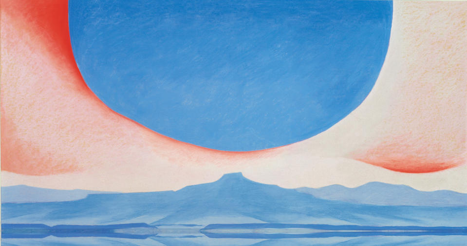 This image provided by the Georgia O'Keeffe Museum shows "Pedernal 1945," a gift of The Burnett Foundation. A new exhibition highlighting the remote stretches of desert the artist Georgia O'Keeffe called "the faraway" and the paintings those places inspired opens May 11, 2012, at the museum in Santa Fe, N.M. (AP Photo/The Georgia O'Keeffe Museum)