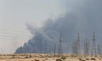 Smoke is seen following a fire at an Aramco factory in Abqaiq