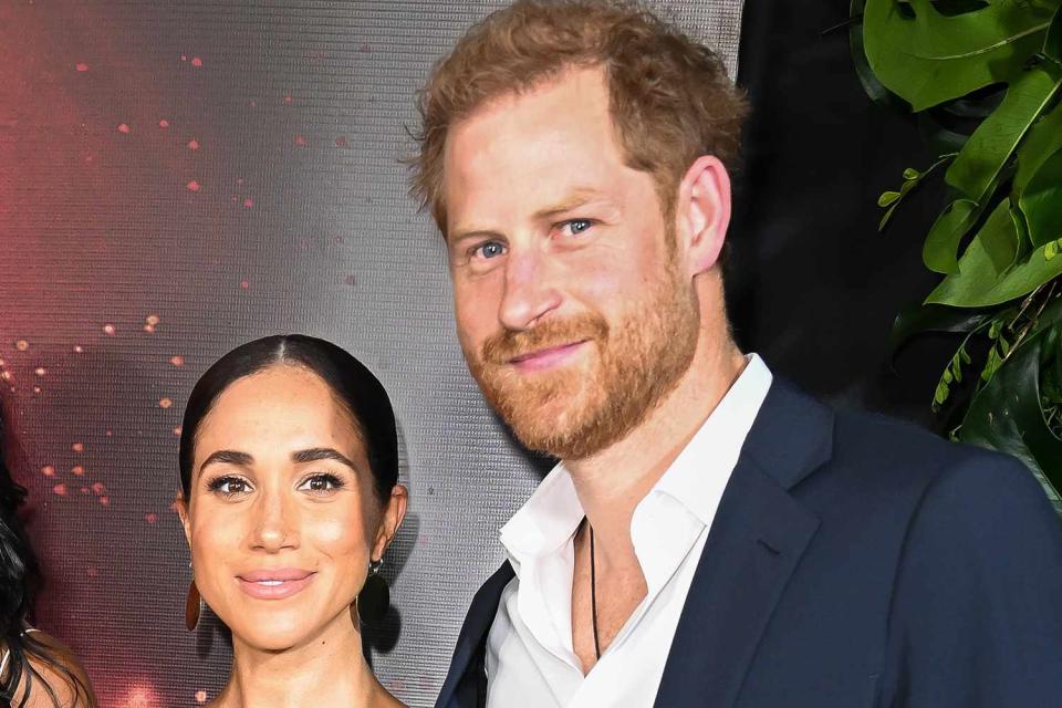 <p>Jason Koerner/Getty Images for Paramount Pictures</p> Meghan Markle and Prince Harry attend Bob Marley: One Love premiere in Jamaica on Jan. 23, 2024