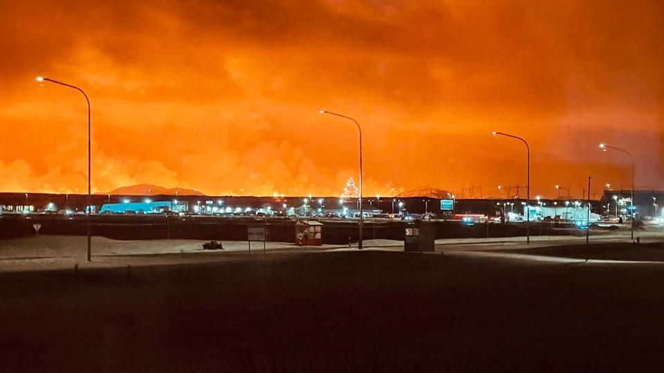The night sky above Iceland is lit up orange by a volcanic eruption after weeks of uncertainty (AFP via Getty Images)