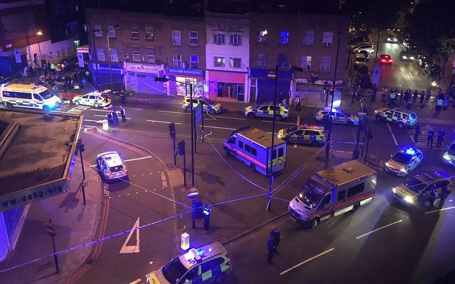 Emergency services at the scene close to Finsbury Park Mosque - Credit: Thomas Van Hulle/Twitter