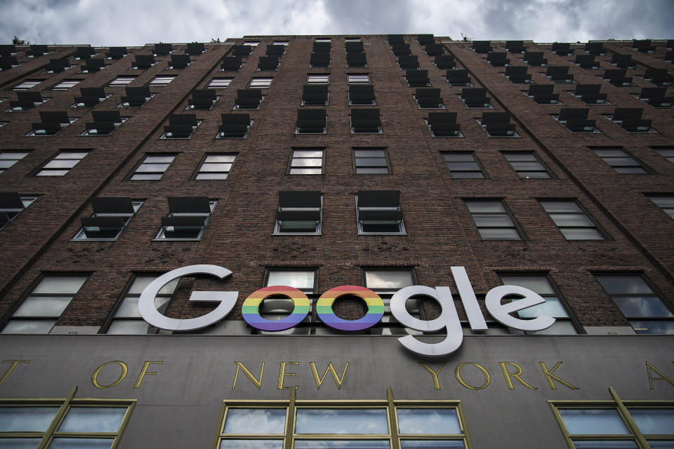 NEW YORK, NY - JUNE 3: The Google logo adorns the outside of their NYC office Google Building 8510 at 85 10th Ave on June 3, 2019 in New York City. Shares of Google parent company Alphabet were down over six percent on Monday, following news reports that the U.S. Department of Justice is preparing to launch an anti-trust investigation aimed at Google. (Photo by Drew Angerer/Getty Images)