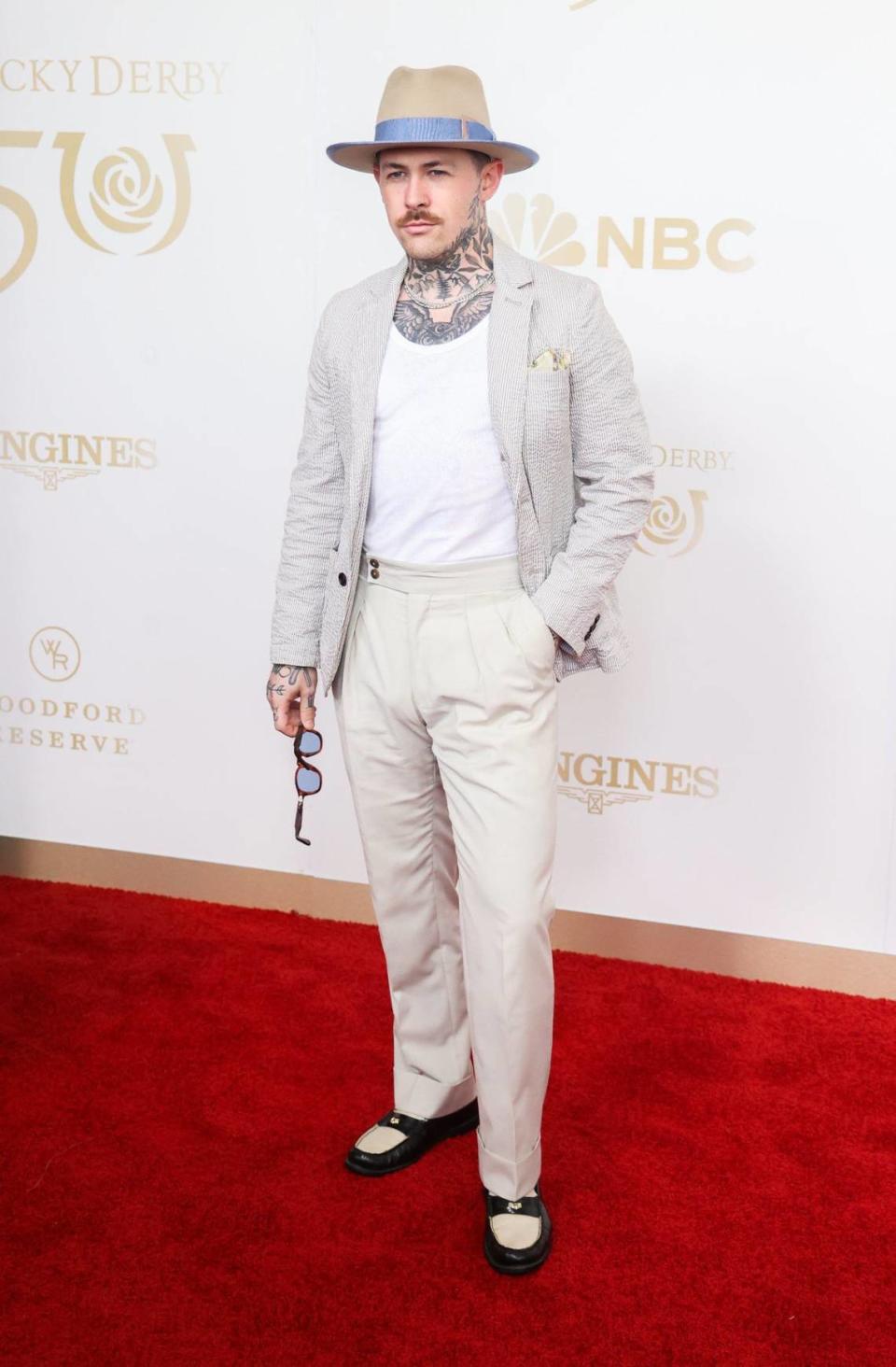 Damien Broderick poses for a photo on the red carpet at the Kentucky Derby on Saturday, May 4, 2024, at Churchill Downs in Louisville, Kentucky.