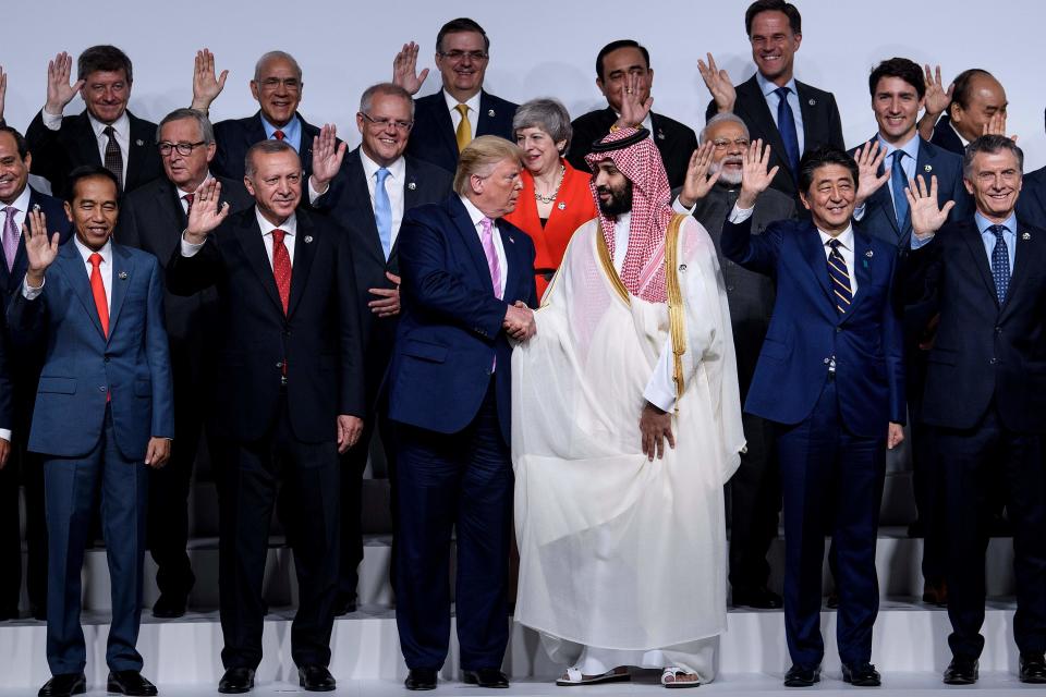 President Donald Trump and Saudi  Crown Prince Mohammed bin Salman  shake hands in Osaka, Japan, on June 28, 2019.