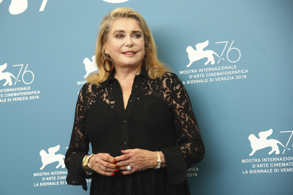 Actress Catherine Deneuve poses for photographers at the photo call for the film 'The Truth' at the 76th edition of the Venice Film Festival in Venice, Italy, Wednesday, Aug. 28, 2019. (Photo by Joel C Ryan/Invision/AP)