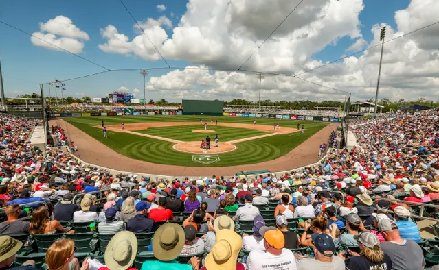 Hammond Stadium, winter home of the Minnesota Twins, seen during a 2019 spring training game.  Part of the boardwalk at the complex will be closed during this season's 17-game schedule due to some structural problems that have developed